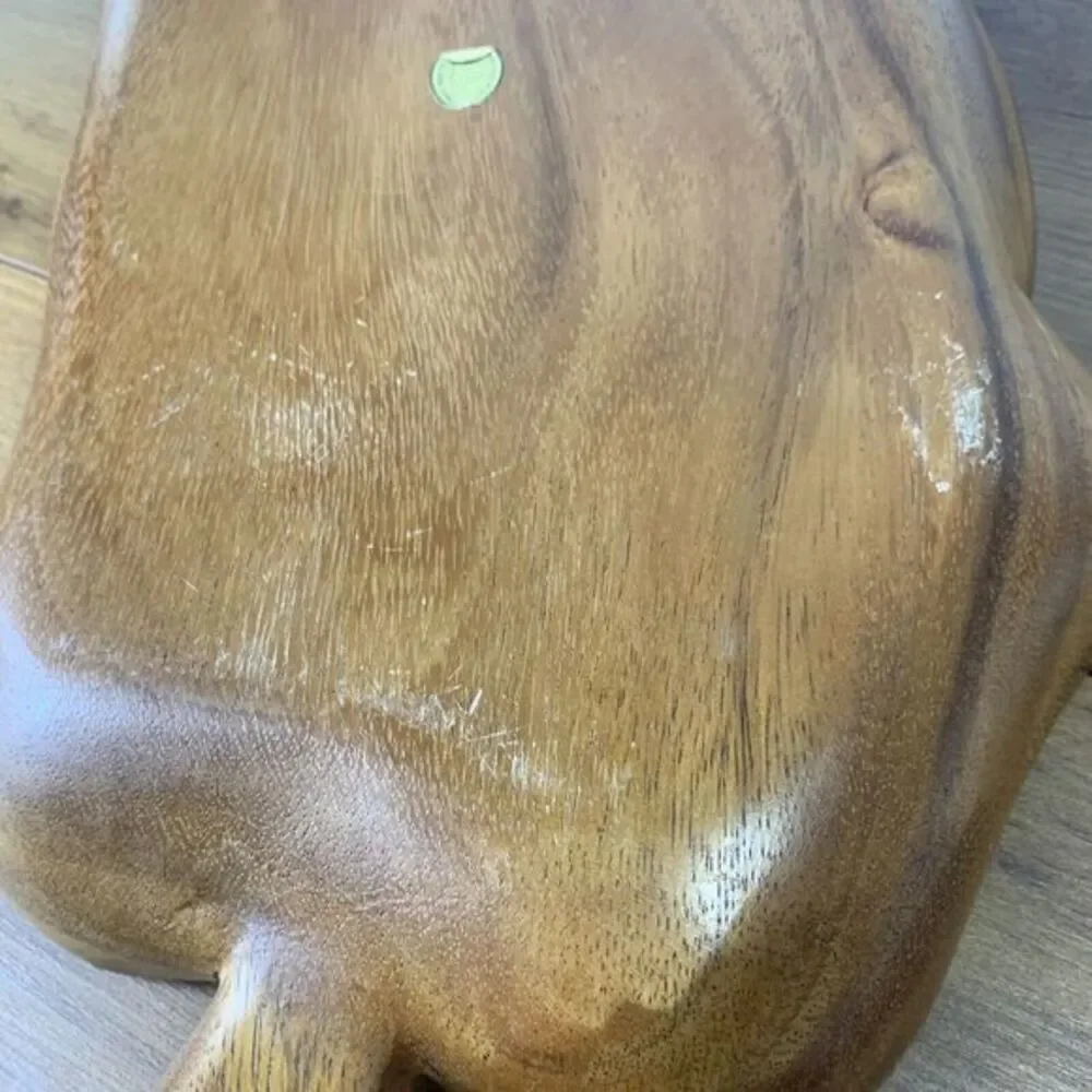 Vintage Genuine Monkey Pod Wood Hand Crafted Large Leaf Relish Dish Hong Kong